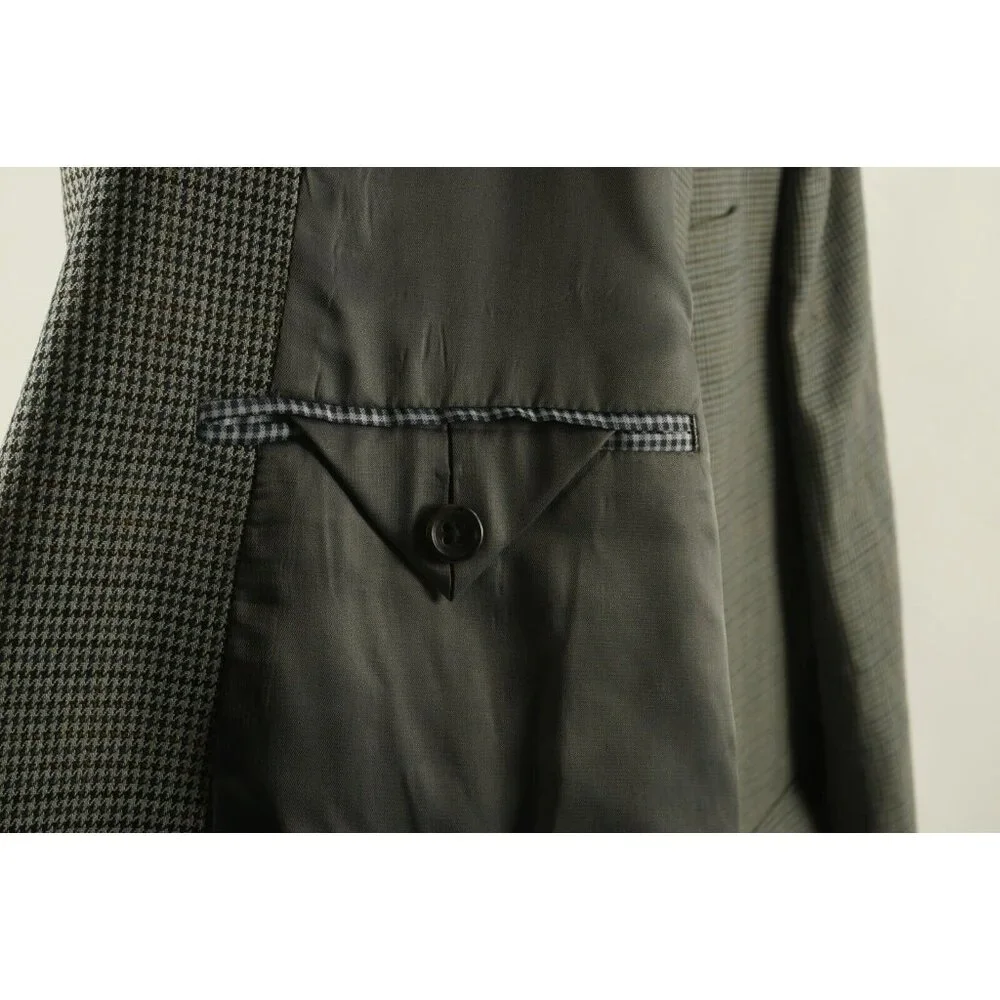 Lauren Ralph Lauren‎ Silk & Wool Mens 50R Gray Houndstooth Check Notch Blazer